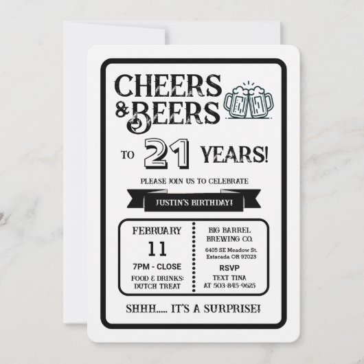 Brouwerij Surprise proost op 21 jaar Invi Kaart (Voorkant)