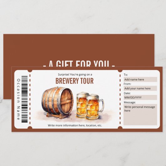 Brouwerij Tour Cadeaubon - Bierproeverij Kaart (Voorkant / Achterkant)