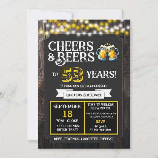 Brouwerij Verjaardags Cheers en Bieren tot 53 Jaar Kaart (Voorkant)