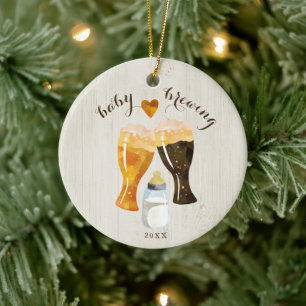 Brouwflesje en -beerstooster voor baby keramisch ornament