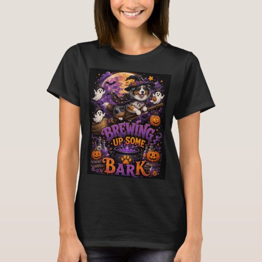 Brouwt wat Blaf Australische Herdershond Heks T-shirt (Voorkant)