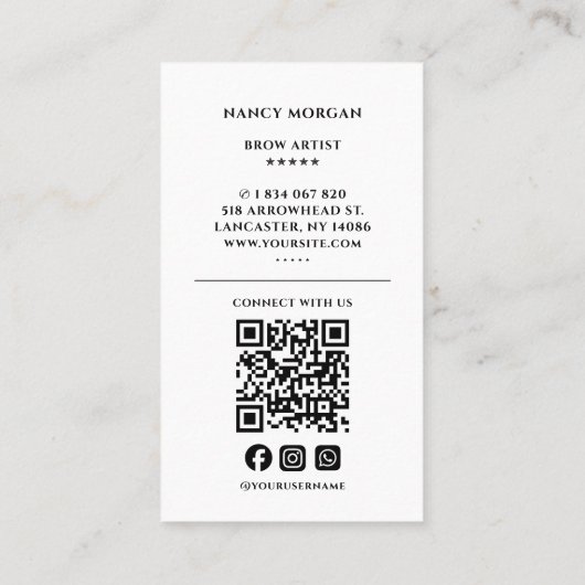 Brow Artiest Foto QR Code Visitekaartje (Achterkant)