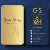 Brow Artiest Gold Navy Blue QR Code Monogram Visitekaartje