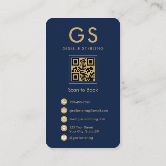 Brow Artiest Gold Navy Blue QR Code Monogram Visitekaartje (Achterkant)