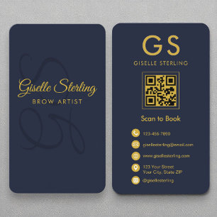 Brow Artiest Monogram Marine Blauw Goud QR Code Visitekaartje
