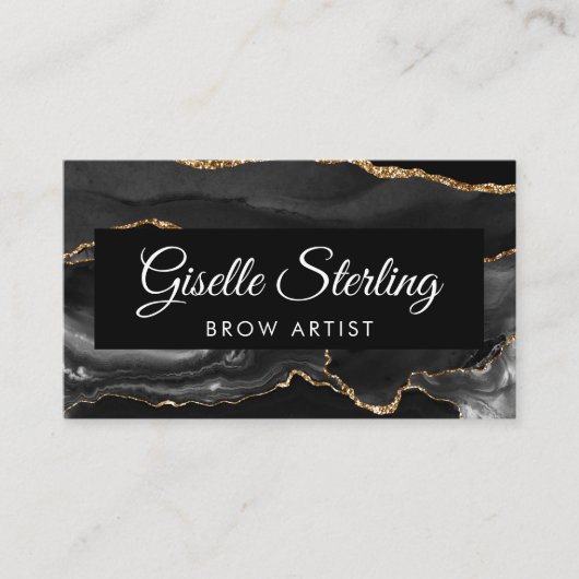 Brow Artiest QR Code Zwart Gouden Agaat Luxe Visitekaartje (Voorkant)