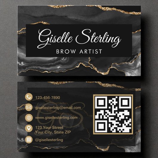 Brow Artiest QR Code Zwart Gouden Agaat Luxe Visitekaartje