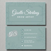 Brow Artist Blauwgroen Floral Line Art Modern Scri Visitekaartje