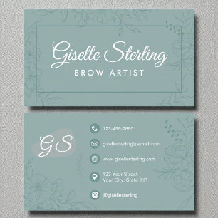 Brow Artist Blauwgroen Floral Line Art Modern Scri Visitekaartje