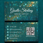 Brow Artist Blauwgroen Gouden Glitter QR Code Luxu Visitekaartje