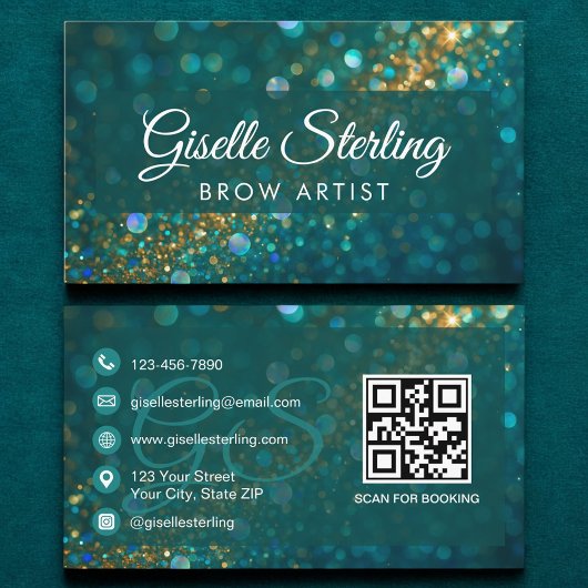 Brow Artist Blauwgroen Gouden Glitter QR Code Luxu Visitekaartje
