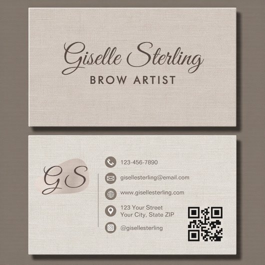 Brow Artist Blush Beige Linen Elegant QR Code Visitekaartje
