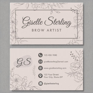 Brow Artist Blush Pink Bloemlijn Art Script Visitekaartje