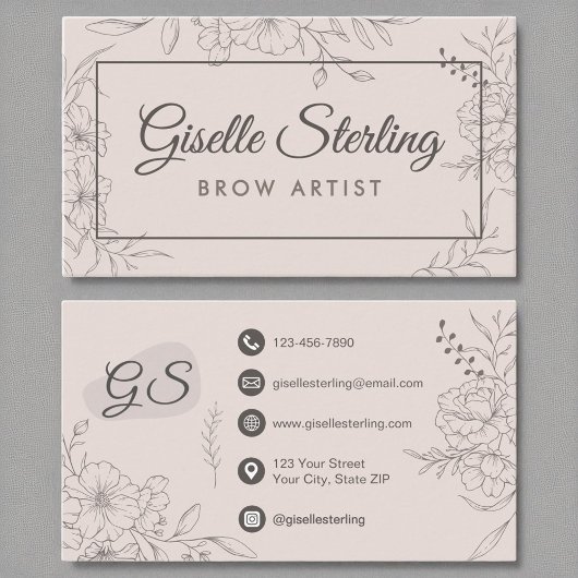 Brow Artist Blush Pink Bloemlijn Art Script Visitekaartje