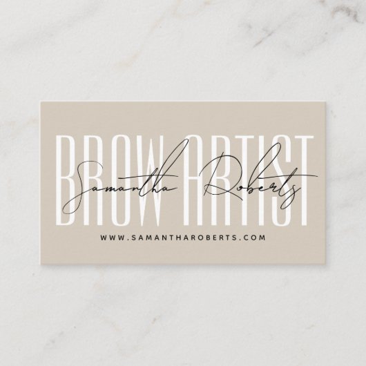 Brow artist modern typography script beige visitekaartje (Voorkant)