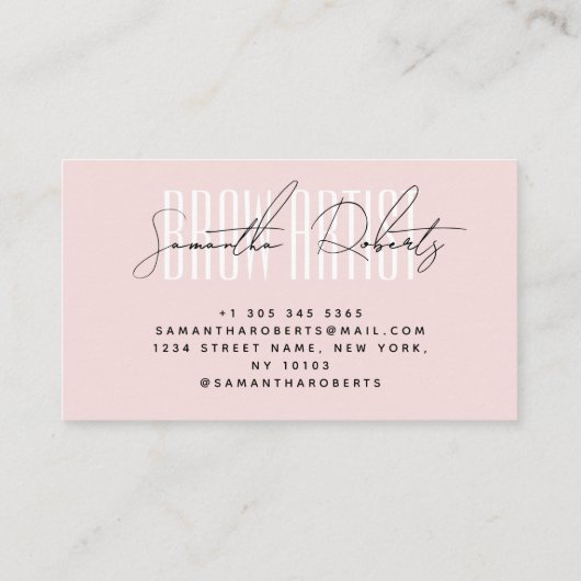 Brow artist modern typography script blush pink visitekaartje (Achterkant)