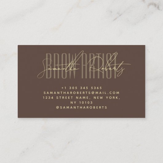 Brow artist modern typography script brown visitekaartje (Achterkant)