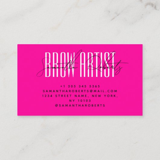 Brow artist modern typography script neon pink visitekaartje (Achterkant)