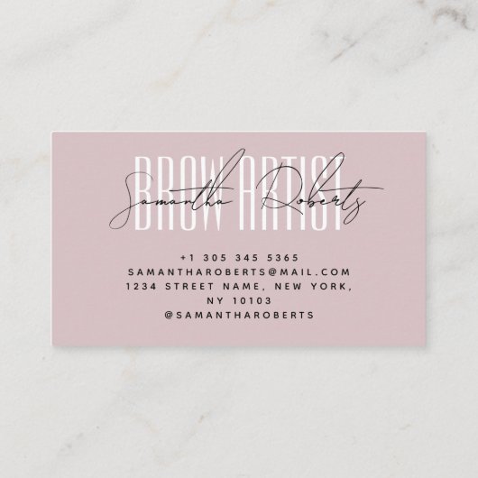 Brow artist modern typography script neutral pink visitekaartje (Achterkant)