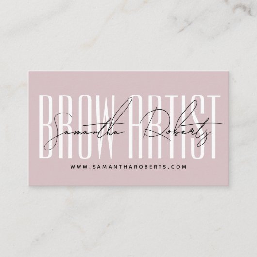 Brow artist modern typography script neutral pink visitekaartje (Voorkant)