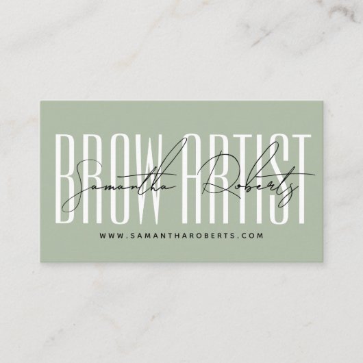 Brow artist modern typography script sage green visitekaartje (Voorkant)