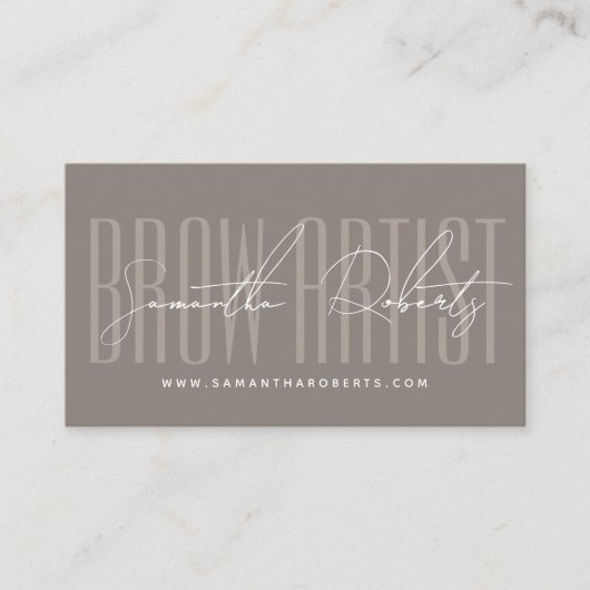 Brow artist modern typography script taupe visitekaartje (Voorkant)
