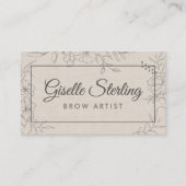 Brow Artist Neutral Linen Floral Line Art Script Visitekaartje (Voorkant)
