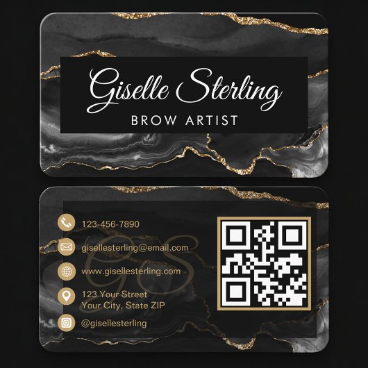 Brow Artist QR Code Black Gold Visitekaartje
