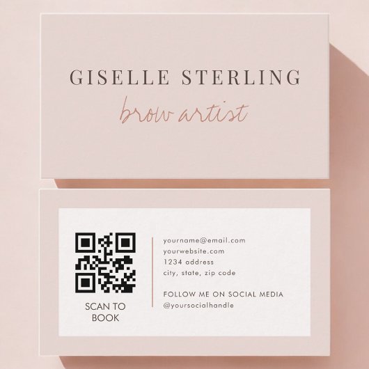 Brow Artist QR Code Blush Pink  Visitekaartje