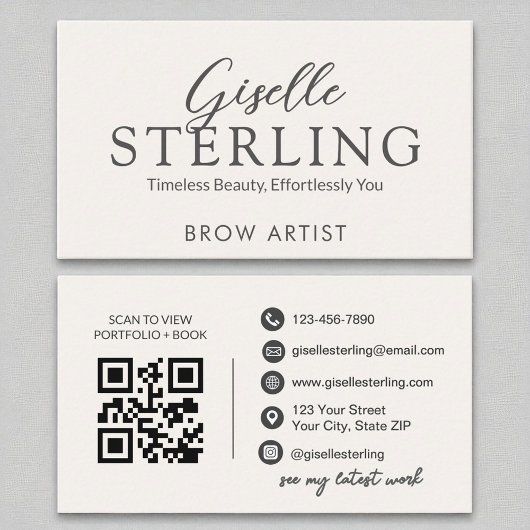 Brow Artist White Script Moderne QR-code Visitekaartje