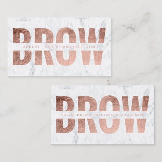 Brow cut out faux roos gold typografie marmer visitekaartje (Voorkant / Achterkant)