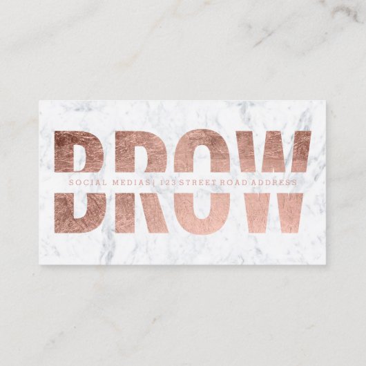 Brow cut out faux roos gold typografie marmer visitekaartje (Achterkant)
