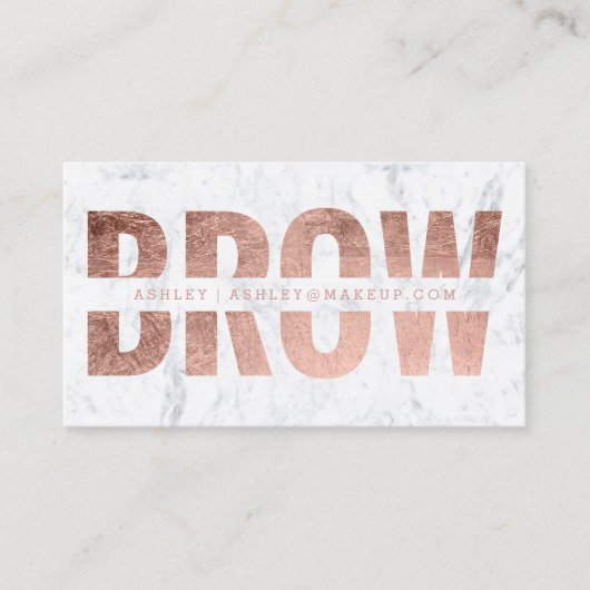 Brow cut out faux roos gold typografie marmer visitekaartje (Voorkant)
