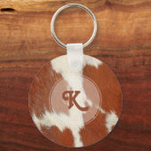 Brow en wit realistisch uiterlijk koeienhuid monog sleutelhanger (Voorkant)