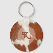 Brow en wit realistisch uiterlijk koeienhuid monog sleutelhanger (Achterkant)