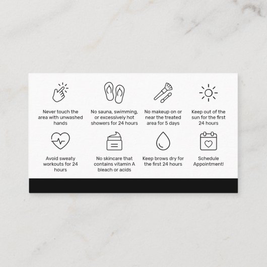 Brow Instruction Black Pattern Brows Aftercare PMU Visitekaartje (Achterkant)