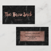 Brow logo faux roos gouden typografie zwarte marme visitekaartje (Voorkant / Achterkant)