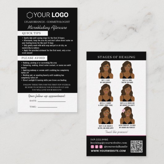 Brow Microblading Aftercare & Appointherinnering Visitekaartje (Voorkant / Achterkant)