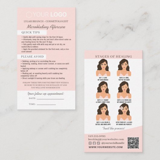 Brow Microblading Aftercare & Appointherinnering Visitekaartje (Voorkant / Achterkant)