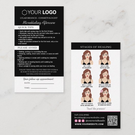 Brow Microblading Aftercare & Appointherinnering Visitekaartje (Voorkant / Achterkant)