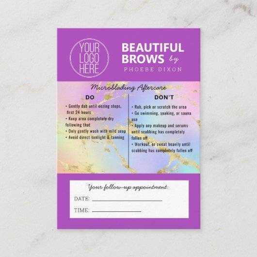 Brow Microblading Aftercare & Appointherinnering Visitekaartje (Voorkant)