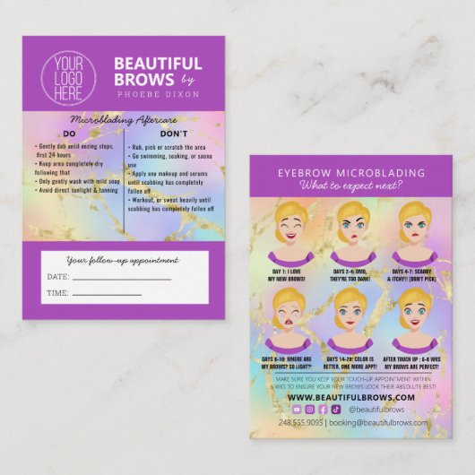 Brow Microblading Aftercare & Appointherinnering Visitekaartje (Voorkant / Achterkant)
