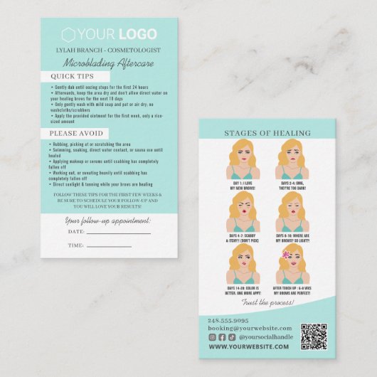 Brow Microblading Aftercare & Appointherinnering Visitekaartje (Voorkant / Achterkant)