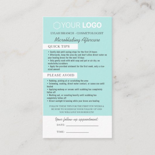 Brow Microblading Aftercare & Appointherinnering Visitekaartje (Voorkant)