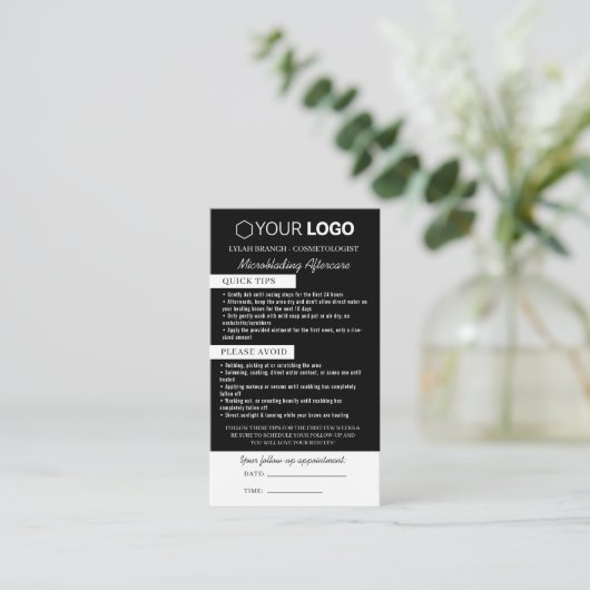 Brow Microblading Aftercare & Appointherinnering Visitekaartje (Staand voorkant)