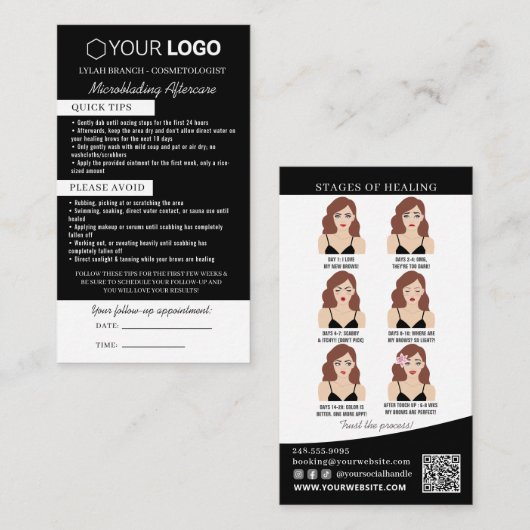 Brow Microblading Aftercare & Appointherinnering Visitekaartje (Voorkant / Achterkant)