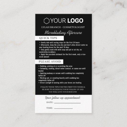 Brow Microblading Aftercare & Appointherinnering Visitekaartje (Voorkant)