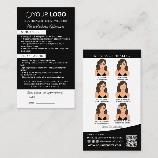 Brow Microblading Aftercare & Appointherinnering Visitekaartje (Voorkant / Achterkant)