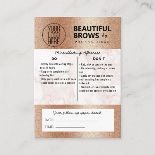 Brow Microblading Aftercare & Appointmarmer Visitekaartje (Voorkant)