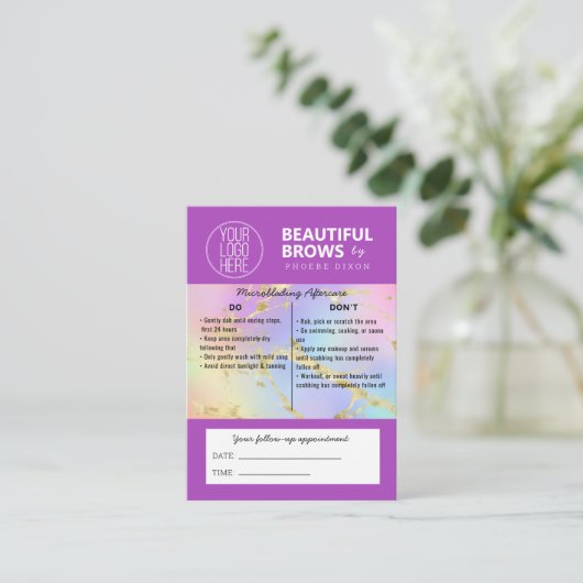 Brow Microblading Aftercare & Appointmarmer Visitekaartje (Staand voorkant)